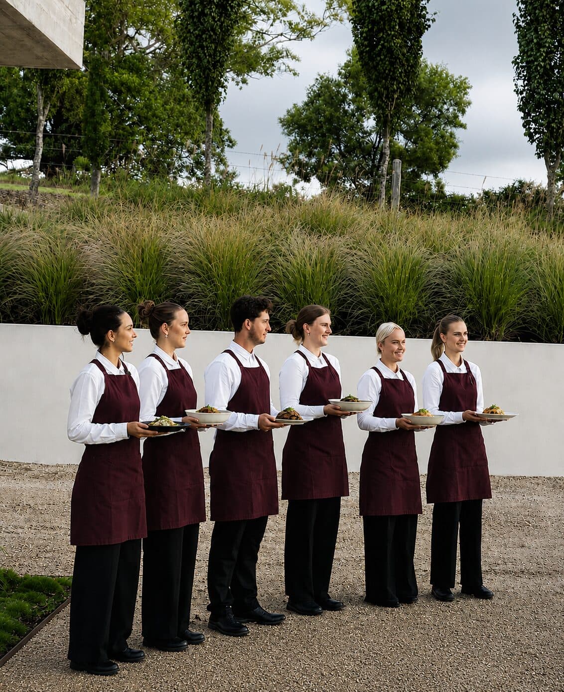 NOR Table's service staff serving plated courses at a wedding.